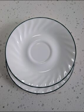 Corningware - Corelle White Saucer with Dark Green Rim